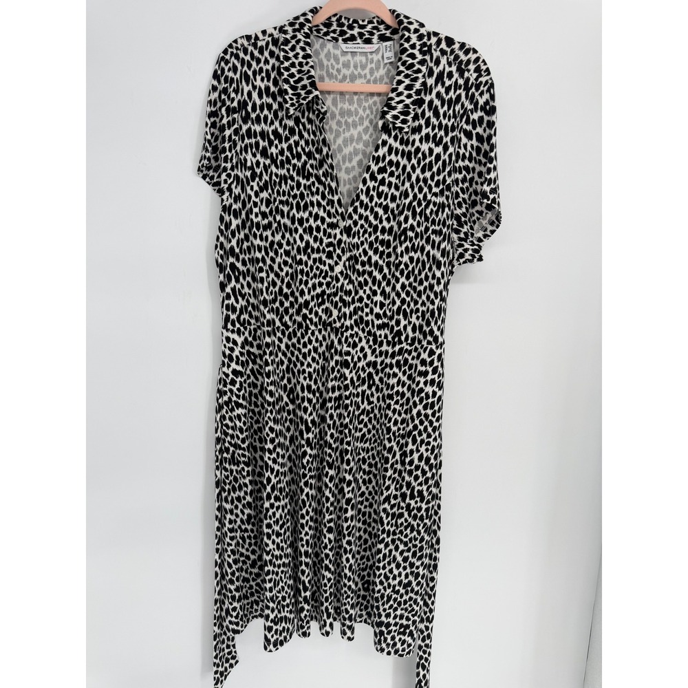 Isaac Mizrahi Live Women 1X Leopard Print Shirt Dress Black White Belt Midi QVC